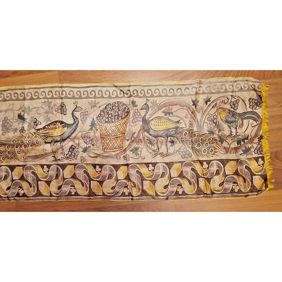 Pure silk scarf rolled edges Peacock Design rectangle 64" x 13.25"       H1 - Picture 8 of 8